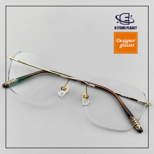 Japanese-Style Women’s Rimless Titanium Glasses | Floral Engraved Temples - EO-6415