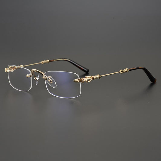 Chrome Hearts-Inspired Rimless Glasses | Handmade Titanium Alloy Eyewear | Vintage Punk Style | Ultra-Light Blue Light Blocking Frames