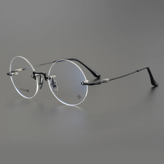 Chrome Hearts-Inspired Luxury round rimless glasses | Pure Titanium Round Frames for Men & Women