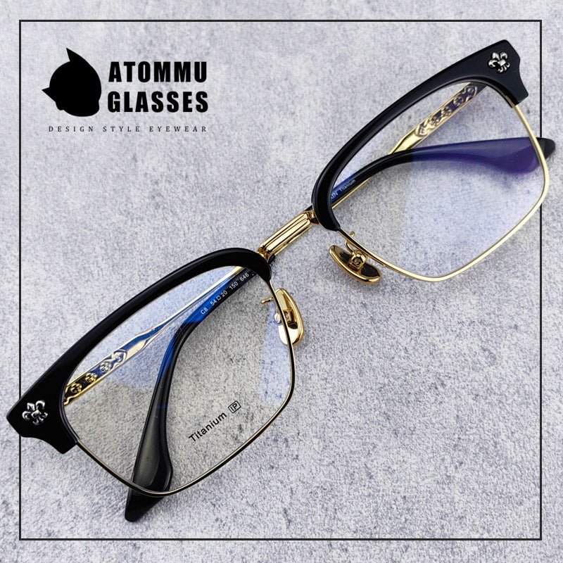 Browline Titanium Eyeglasses: Classic Browline Design with Unique Angular Floral Detailing - EO - 646 - HP eyeglasses