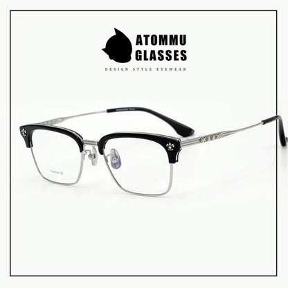 Browline Titanium Eyeglasses: Classic Browline Design with Unique Angular Floral Detailing - EO - 646 - HP eyeglasses