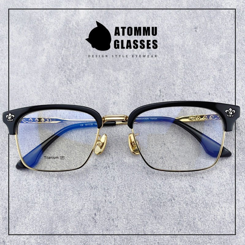 Browline Titanium Eyeglasses: Classic Browline Design with Unique Angular Floral Detailing - EO - 646 - HP eyeglasses