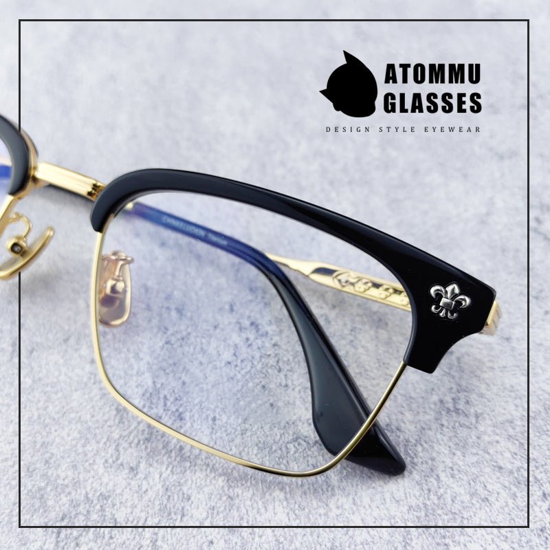 Browline Titanium Eyeglasses: Classic Browline Design with Unique Angular Floral Detailing - EO - 646 - HP eyeglasses