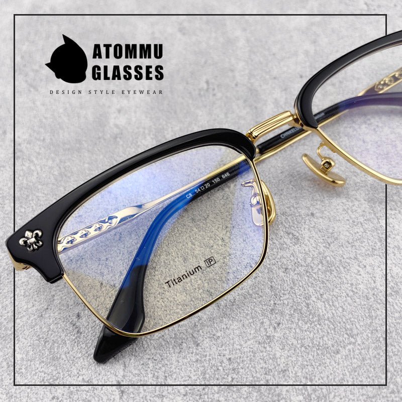 Browline Titanium Eyeglasses: Classic Browline Design with Unique Angular Floral Detailing - EO - 646 - HP eyeglasses