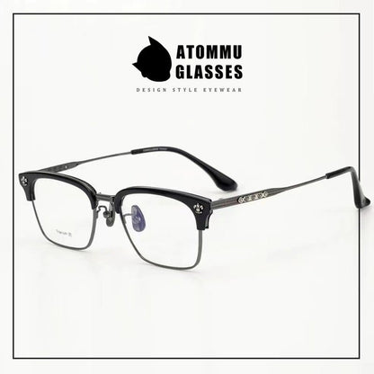 Browline Titanium Eyeglasses: Classic Browline Design with Unique Angular Floral Detailing - EO - 646 - HP eyeglasses