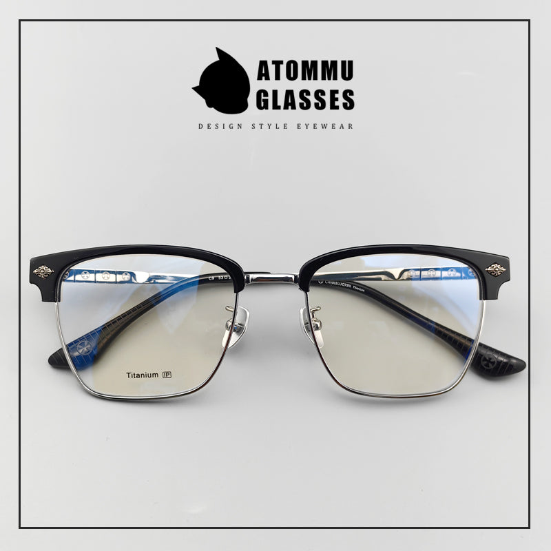 Classic Titanium Browline Eyeglasses: Precision Craftsmanship with Accordion-style Temple Arms - EO-722