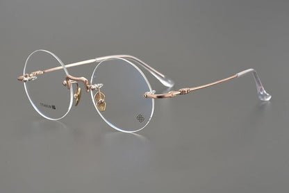 Chrome Hearts - Inspired Luxury round rimless glasses | Ultra - Light Pure Titanium Round Frames for Men & Women - HP eyeglasses