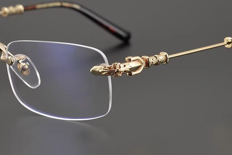 Chrome Hearts - Inspired Rimless Glasses | Handmade Titanium Alloy Eyewear | Vintage Punk Style | Ultra - Light Blue Light Blocking Frames - HP eyeglasses