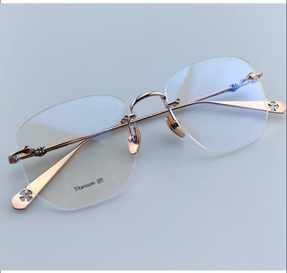 Chrome Hearts Style Frameless Glasses | Lightweight Titanium Frame | Polygonal Lenses - EO - 695 - HP eyeglasses