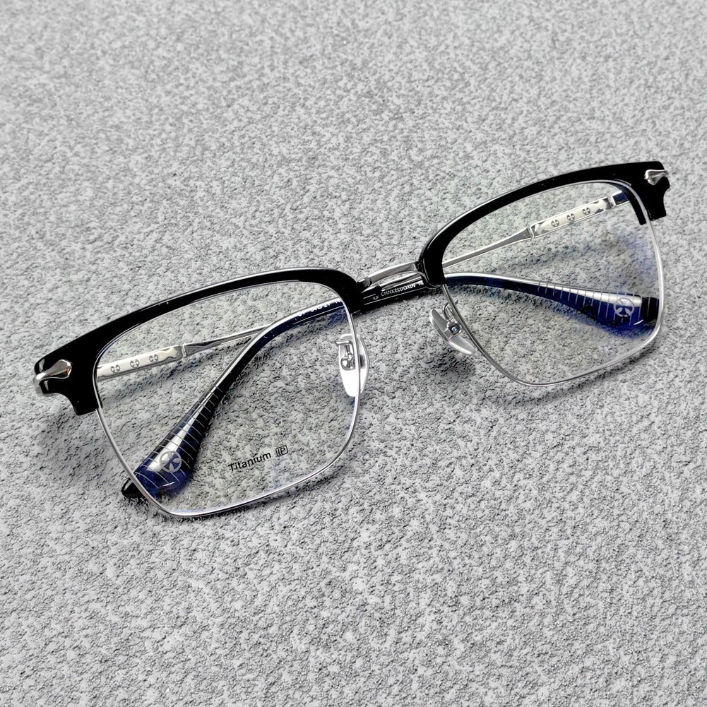 Classic Browline Titanium Eyeglasses - Customizable Lenses for Personalized Vision - EO - 511 - HP eyeglasses