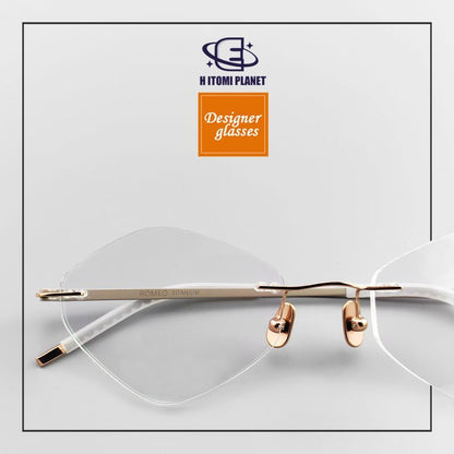 Diamond - Shaped womens rimless glasses frames - Pure Japanese Titanium Frame - EO - 61008 - HP eyeglasses