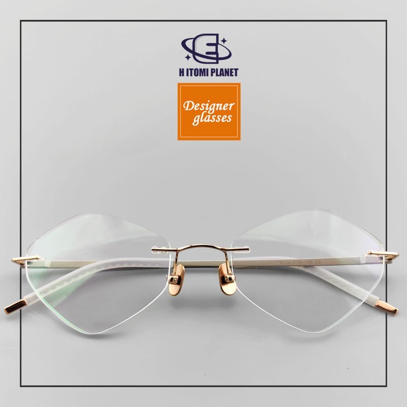 Diamond - Shaped womens rimless glasses frames - Pure Japanese Titanium Frame - EO - 61008 - HP eyeglasses