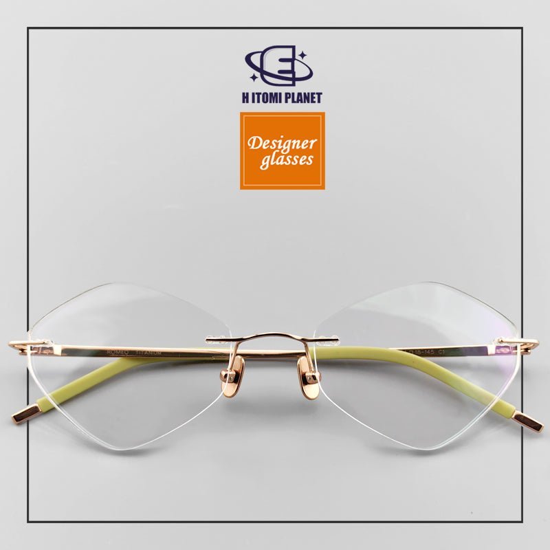 Diamond - Shaped womens rimless glasses frames - Pure Japanese Titanium Frame - EO - 61008 - HP eyeglasses