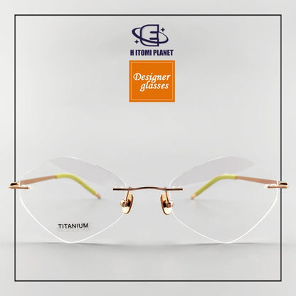 Diamond - Shaped womens rimless glasses frames - Pure Japanese Titanium Frame - EO - 61008 - HP eyeglasses