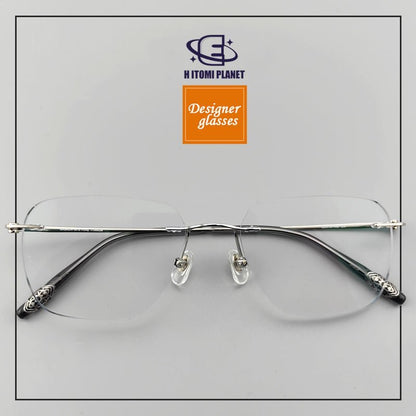 Japanese - Style Women’s Rimless Titanium Glasses | Floral Engraved Temples - EO - 6415 - HP eyeglasses