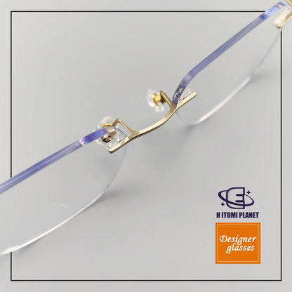 Japanese - Style Women’s Rimless Titanium Glasses | Floral Engraved Temples - EO - 6415 - HP eyeglasses