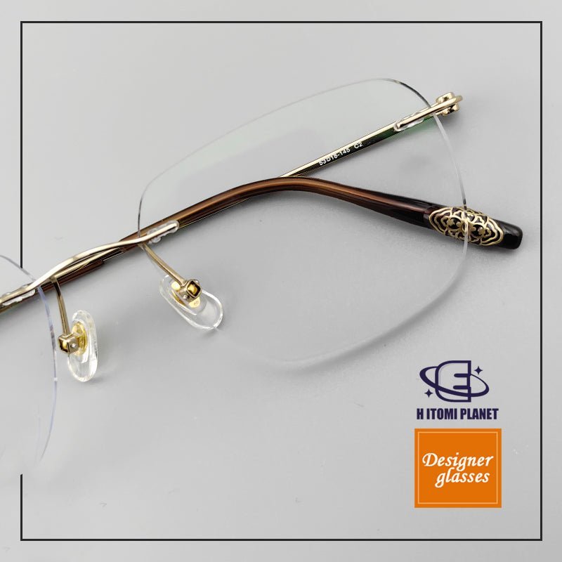 Japanese - Style Women’s Rimless Titanium Glasses | Floral Engraved Temples - EO - 6415 - HP eyeglasses