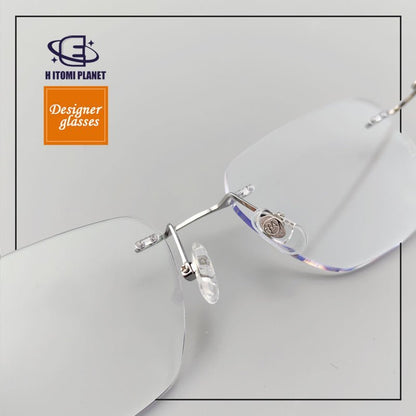 Japanese - Style Women’s Rimless Titanium Glasses | Floral Engraved Temples - EO - 6415 - HP eyeglasses