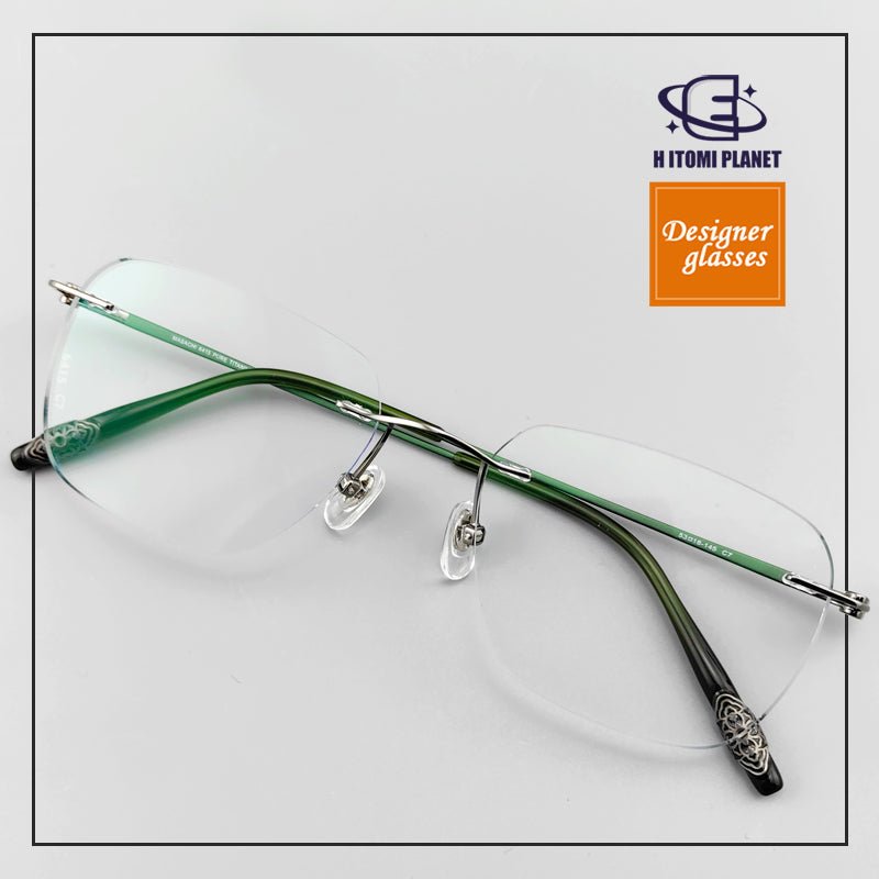 Japanese - Style Women’s Rimless Titanium Glasses | Floral Engraved Temples - EO - 6415 - HP eyeglasses