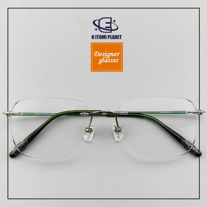 Japanese - Style Women’s Rimless Titanium Glasses | Floral Engraved Temples - EO - 6415 - HP eyeglasses