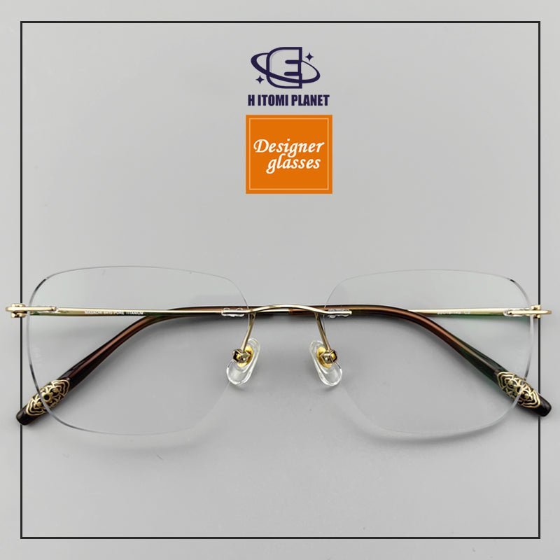 Japanese - Style Women’s Rimless Titanium Glasses | Floral Engraved Temples - EO - 6415 - HP eyeglasses