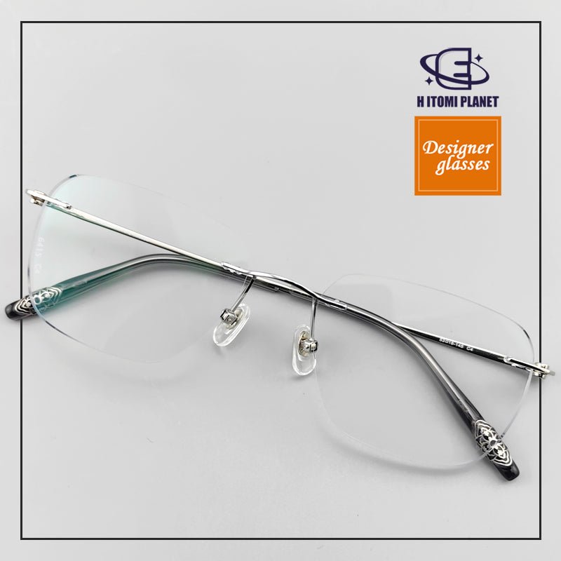 Japanese - Style Women’s Rimless Titanium Glasses | Floral Engraved Temples - EO - 6415 - HP eyeglasses