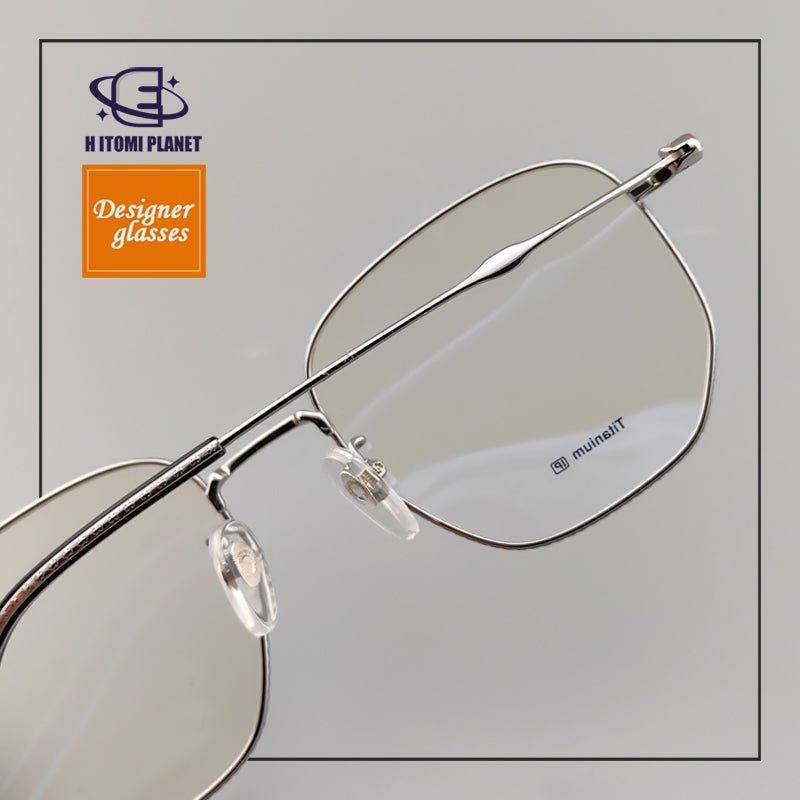 Large Rectangular Full - Frame Glasses | Pure Titanium Frame & Fashionable Retro Look - EO - 579 - HP eyeglasses