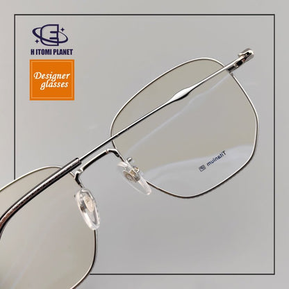 Large Rectangular Full - Frame Glasses | Pure Titanium Frame & Fashionable Retro Look - EO - 579 - HP eyeglasses