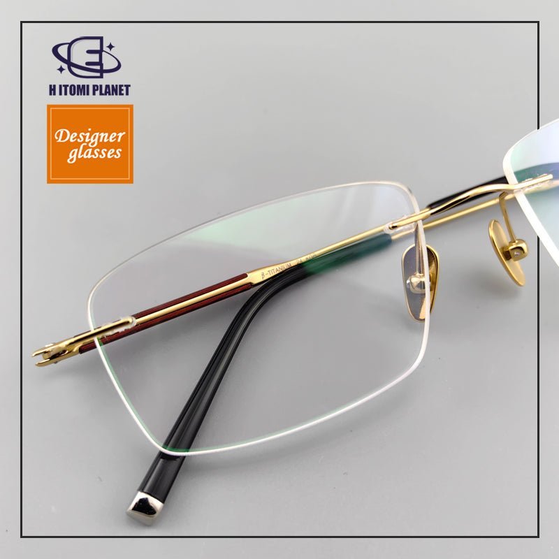 Men's Business Titanium Rosewood Rimless Glasses - HP eyeglasses