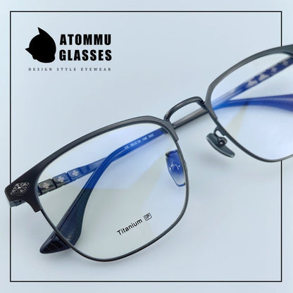 Premium Browline Titanium Eyeglasses: Browline Design with Accordion - style Temple Arms - EO - 622 - HP eyeglasses