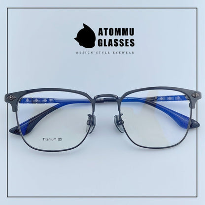 Premium Browline Titanium Eyeglasses: Browline Design with Accordion - style Temple Arms - EO - 622 - HP eyeglasses