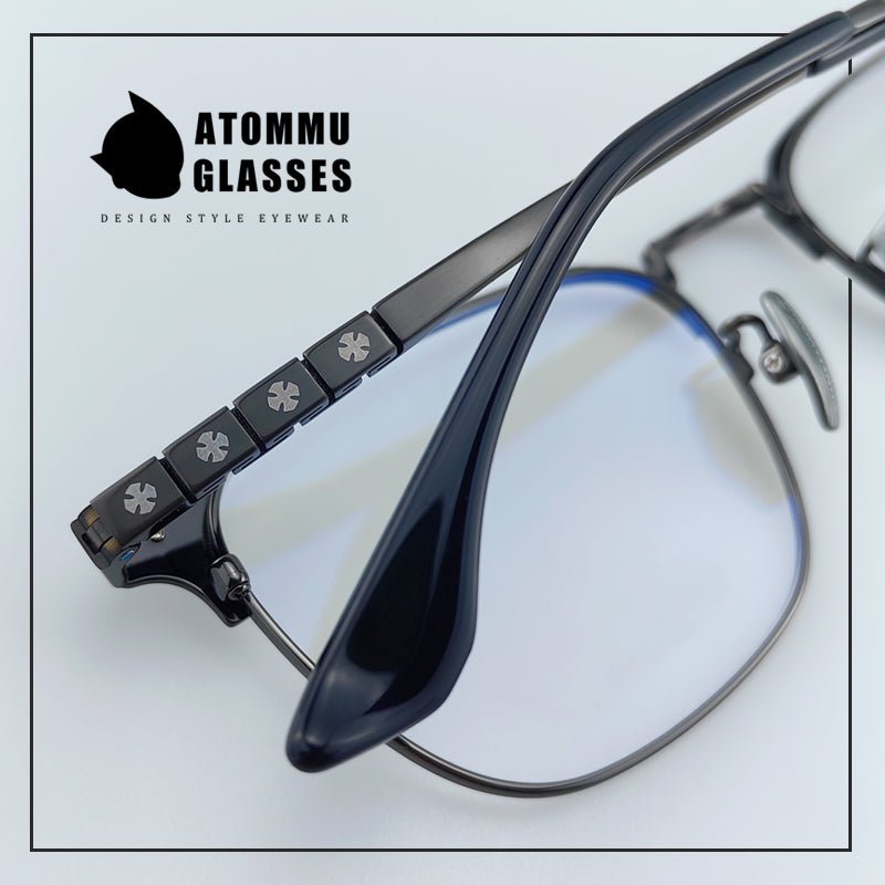 Premium Browline Titanium Eyeglasses: Browline Design with Accordion - style Temple Arms - EO - 622 - HP eyeglasses