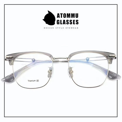 Stylish Titanium Browline transparent frame glasses : Unique Hollow Temple Arms & Logo Detailing - EO - 719 - HP eyeglasses