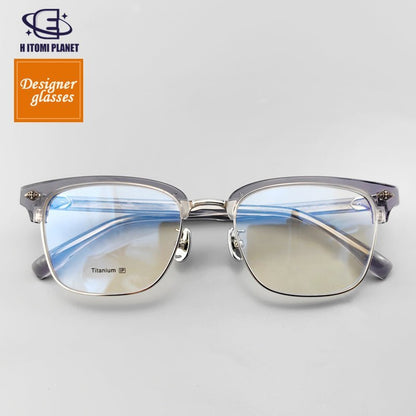 Transparent gray plate pure titanium Browline glasses frame EO - 732 - HP eyeglasses