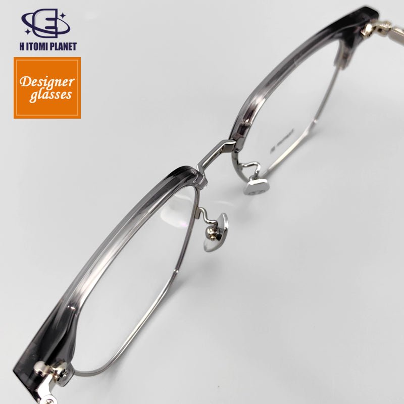 Transparent gray plate pure titanium Browline glasses frame EO - 732 - HP eyeglasses