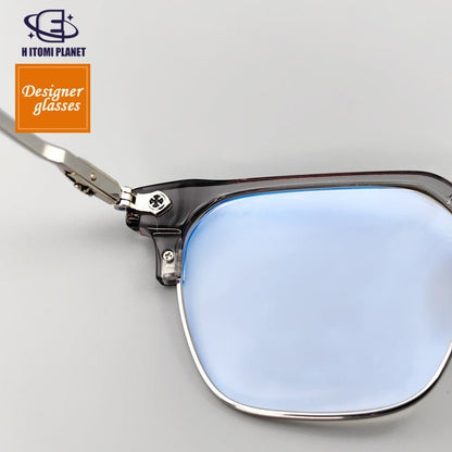 Transparent gray plate pure titanium Browline glasses frame EO - 732 - HP eyeglasses