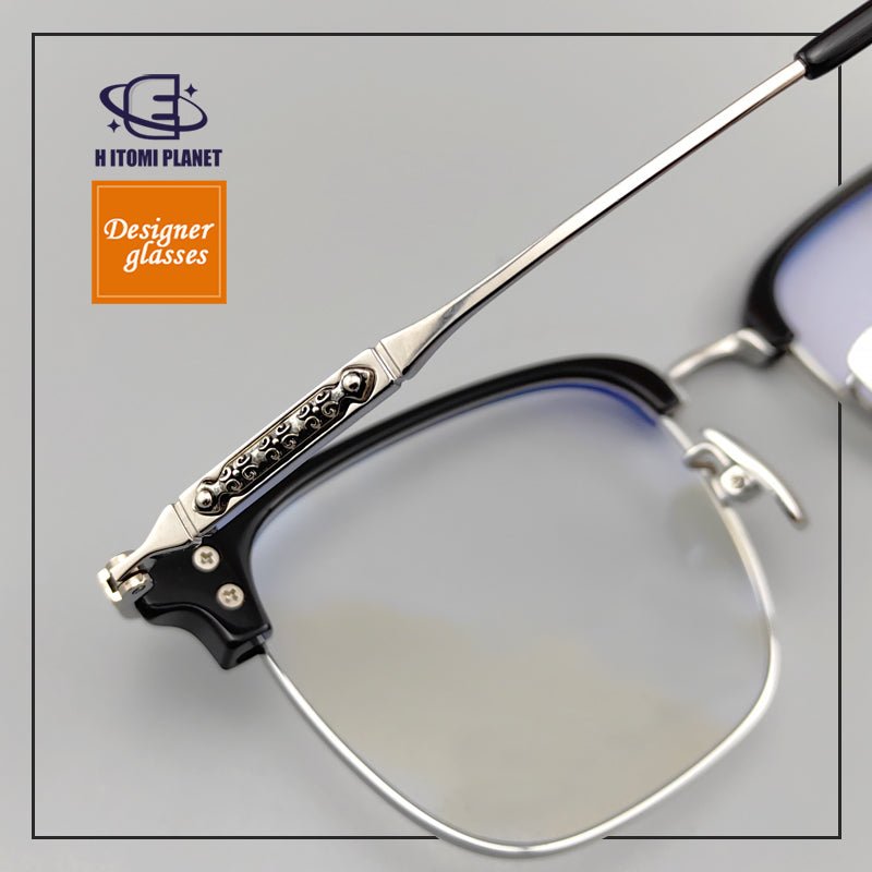 Vintage Browline Eyeglass Frame for Men | Chrome Hearts - Inspired with Engraved Details | Blue Light Blocking & High Prescription Ready - EO - 832 - HP eyeglasses