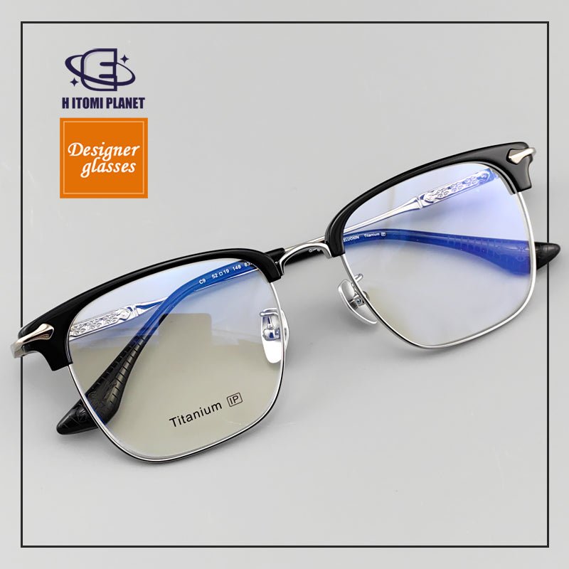 Vintage Browline Eyeglass Frame for Men | Chrome Hearts - Inspired with Engraved Details | Blue Light Blocking & High Prescription Ready - EO - 832 - HP eyeglasses