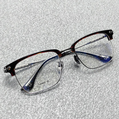 Classic Browline Titanium Eyeglasses - Customizable Lenses for Personalized Vision - EO-511